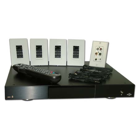 Aton Model DH44KT Digital Audio Router Kit with Router, Wall plate, 4 Emitters, 4 Touch Pads DH44KT