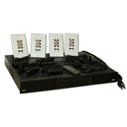 Aton HD Audio/Video Router Kit with Router, 4 Wall plates, 4 Receivers, 4 Emitters, 1 Remote HDR44KT