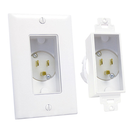 Midlite 4642-W Recessed Single Gang Power Inlet, white