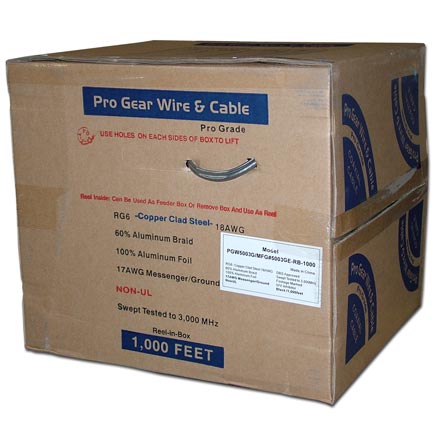 Pro Gear RG-6 Single w/Ground, CCS,  1000ft, gray PGW5003G