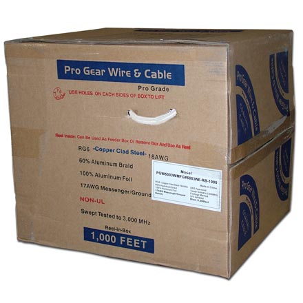 Pro Gear RG-6 Single w/Ground, CCS,  1000ft, white PGW5003W