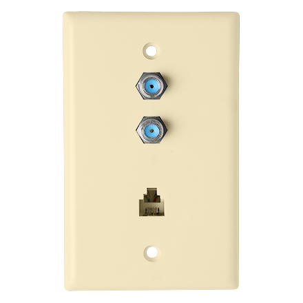 Skywalker Signature Series Wall Plate w/dual 3.0ghz F-81 &amp; Phone Connectors, Ivory SKY05094I