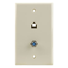 Skywalker Signature Series Wall Plate w/single 3.0ghz F-81 and Phone Connectors, Almond SKY05093A